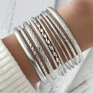 Silver Bangle Bracelet Set